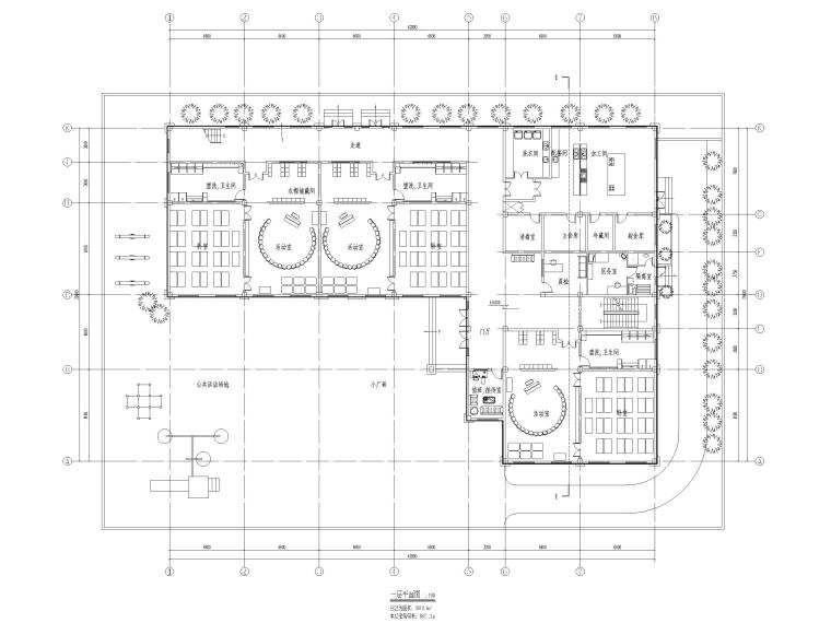 三层9班幼儿园建筑方案图（CAD）-一层平面图