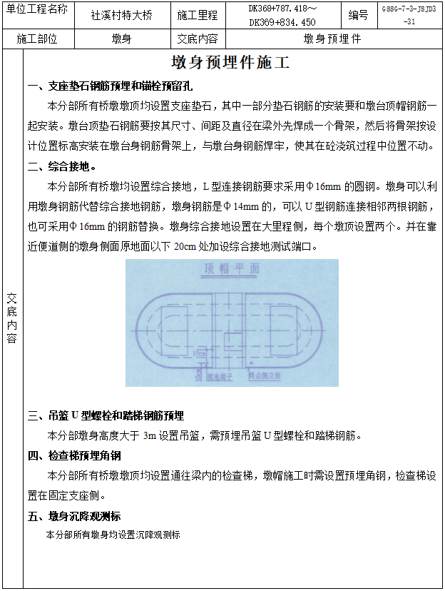 墩身浇筑交底资料下载-特大桥墩身预埋件施工三级技术交底