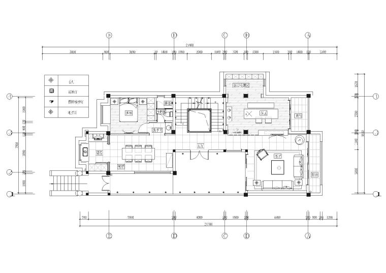 ​[福建]380㎡现代四居室别墅样板房施工图-一层平面布置图