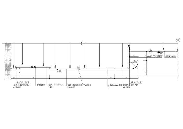 石膏角线，铝格栅、垂片等天花节点大样详图-格栅、石膏板节点图