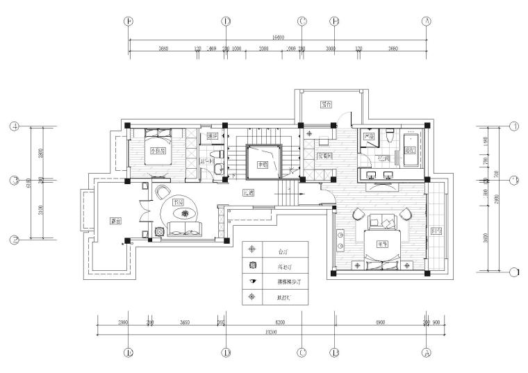 ​[福建]380㎡现代四居室别墅样板房施工图-二层平面布置图