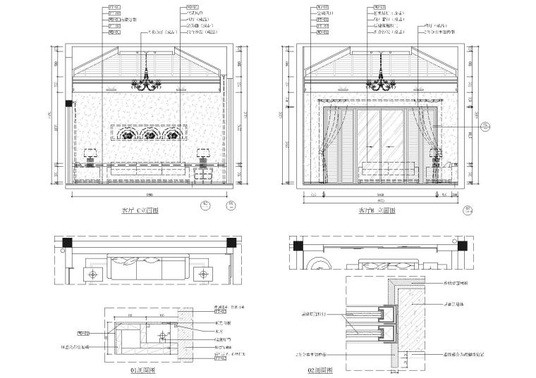 ​[福建]380㎡现代四居室别墅样板房施工图-客厅立面详图