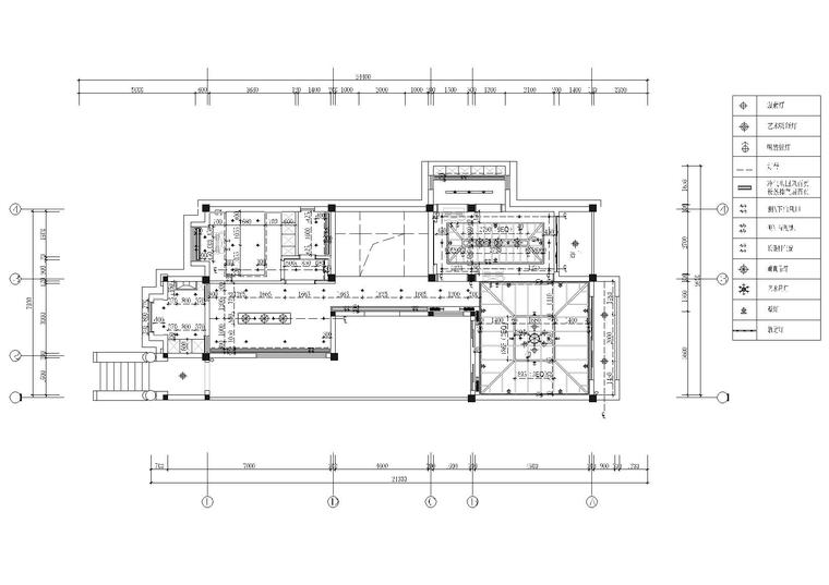 ​[福建]380㎡现代四居室别墅样板房施工图-一层吊顶,灯具定位图