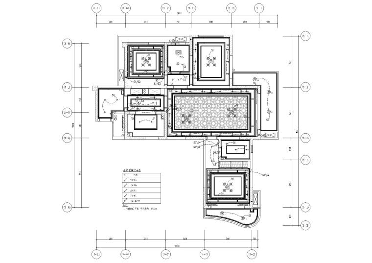 [成都]法式三居室平层样板间施工图+实景-灯具连线图