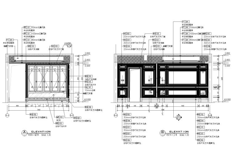 [成都]法式三居室平层样板间施工图+实景-主卧立面图