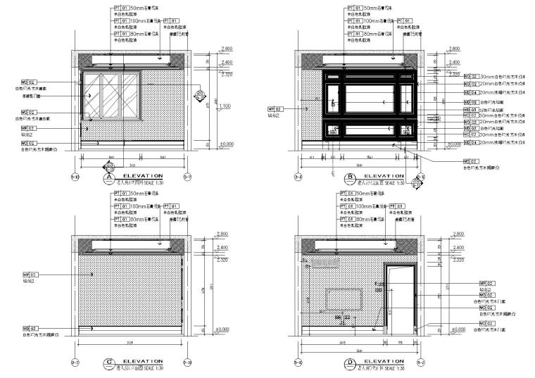 [成都]法式三居室平层样板间施工图+实景-老人房立面图