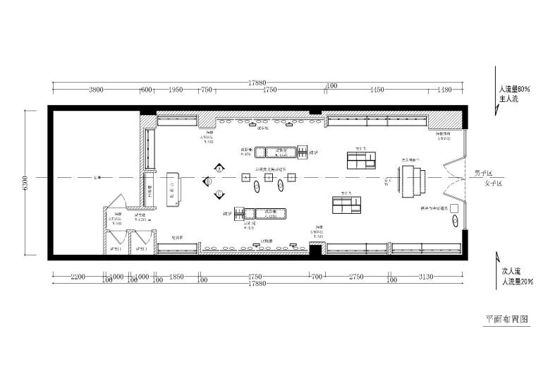 大长方形别墅建筑资料下载-110平方长方形体育品牌专卖店施工图