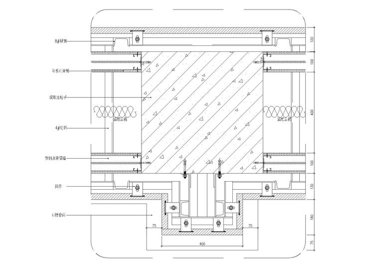 钢挂石材内砌轻钢龙骨隔墙节点图