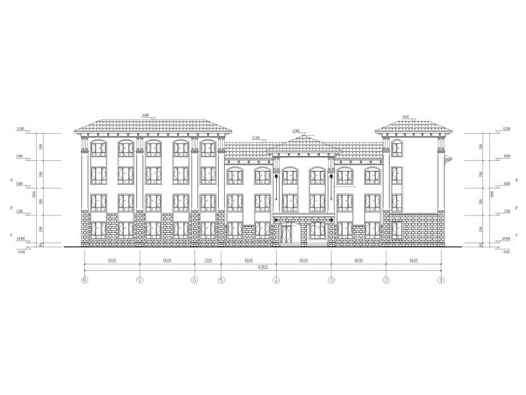 三层9班幼儿园建筑方案图（CAD）-立面图2