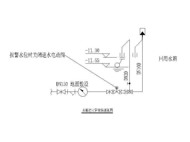 雨水回用水泵房大样图CAD-水箱进水管安装透视图