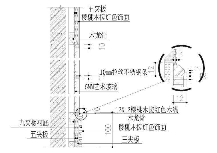 不锈钢地弹门安装节点资料下载-木，石材，铝塑板，玻璃，不锈钢踢脚节点图