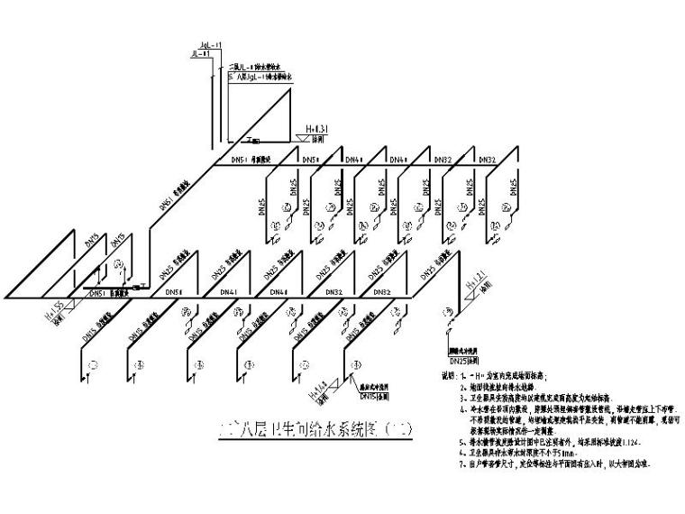 某学院综合实训楼卫生间大样图CAD-二~八层卫生间给水系统图（二）