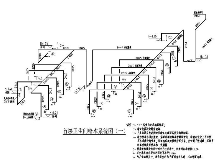 某学院综合实训楼卫生间大样图CAD-首层卫生间给水系统图（一）