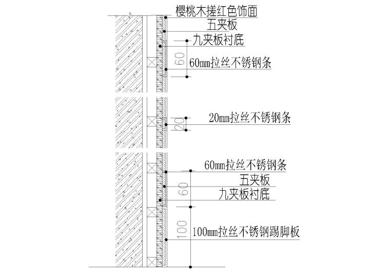 木，石材，铝塑板，玻璃，不锈钢踢脚节点图-不锈钢踢脚木饰面交接节点图