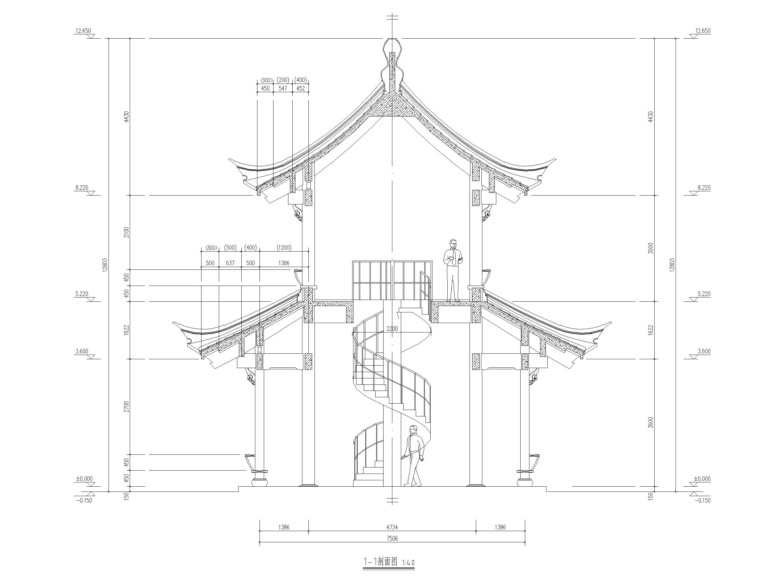 亭子剖面图手绘图片