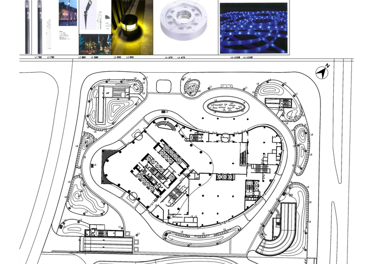 [北京]朝阳区商业金融项目景观设计施工图-灯位平面图及灯具选型