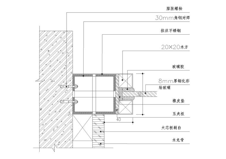 玻璃隔断,防火板,钢结构外贴砖等节点详图