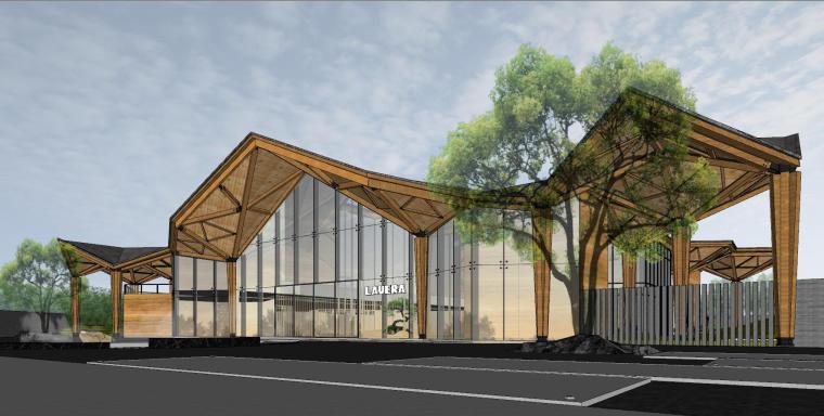 体验中心外形建筑资料下载- 木结构生活体验中心建筑模型设计 