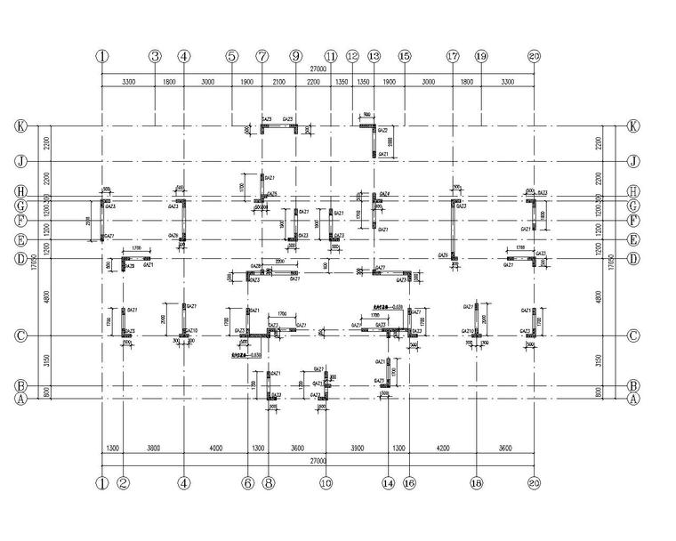 某22层高层住宅剪力墙结构施工图（CAD）-结构墙柱布置图