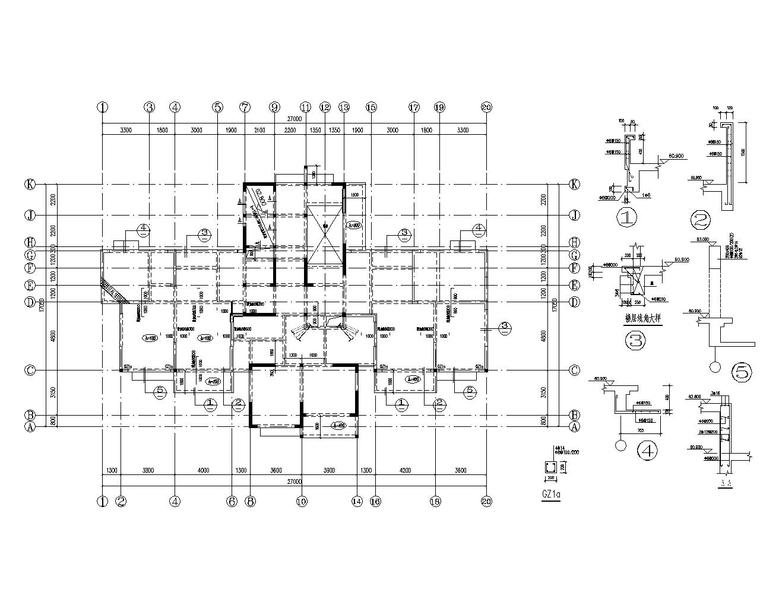 某22层高层住宅剪力墙结构施工图（CAD）-屋顶结构平面图