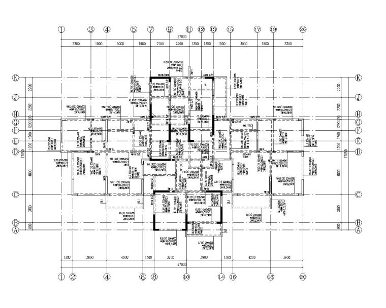 某22层高层住宅剪力墙结构施工图（CAD）-屋顶结构配筋图