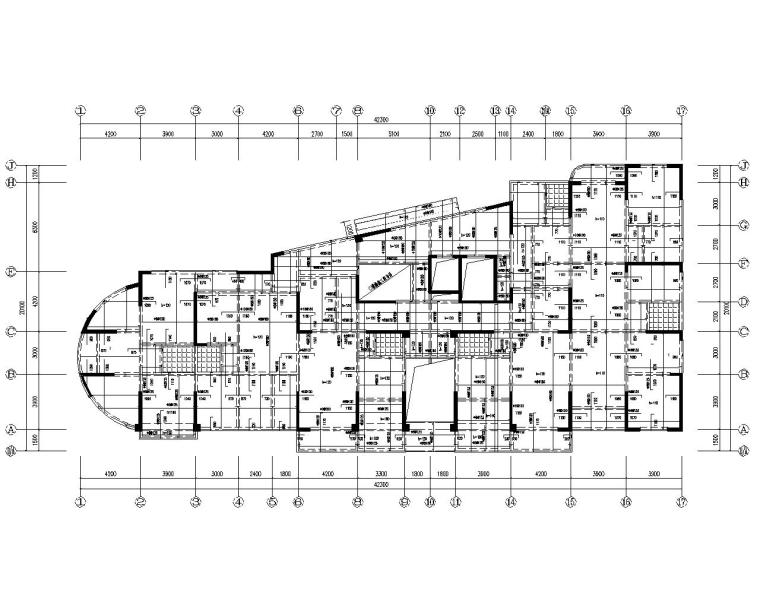 5层办公楼楼梯cad图纸资料下载-异性平面18层商业办公楼结构施工图（CAD）