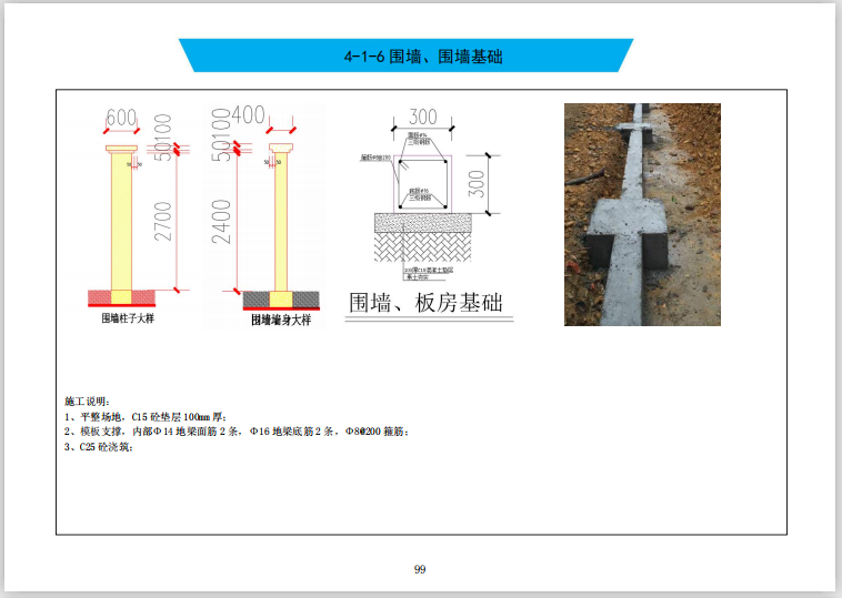 临时建筑工程标准化施工图册(359页,19年)-围墙、围墙基础