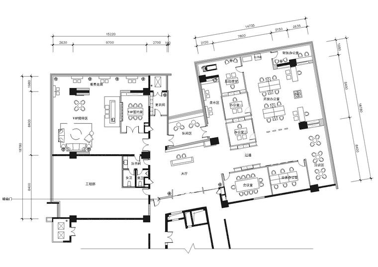 装饰公司设计cad资料下载-[杭州]281㎡现代装饰公司办公空间施工图