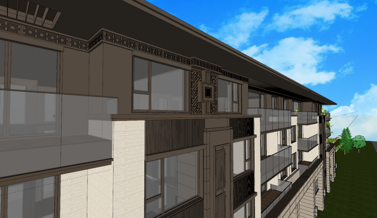 200平米侧厅大平层设计资料下载-[江苏]新中式叠拼+大平层建筑模型设计