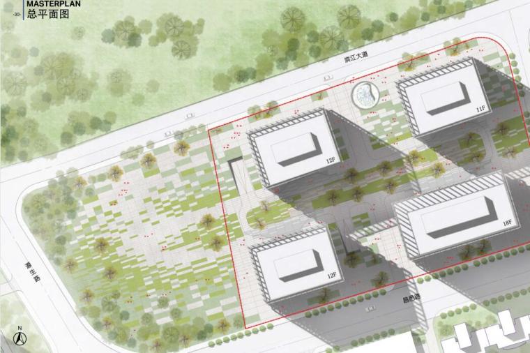 [上海]沿岸现代风格商业办公建筑方案设计-总平面图