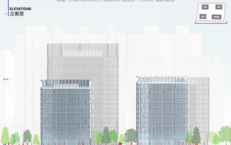 [上海]沿岸现代风格商业办公建筑方案设计-立面图