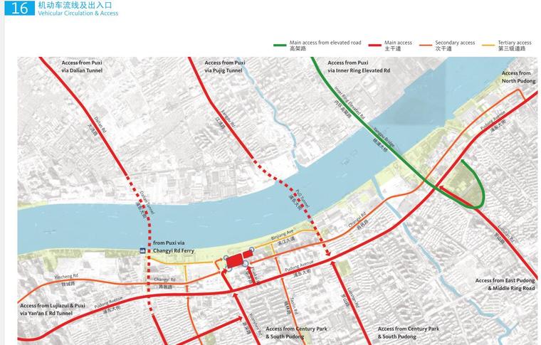 [上海]现代风格沿岸滨水商业办公方案设计-机动车流线及出入口