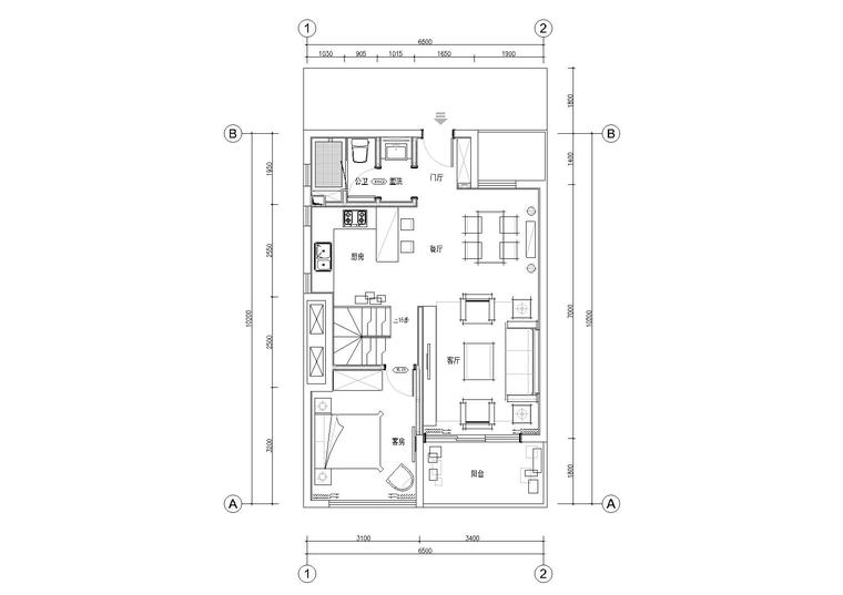 loft住宅样板间资料下载-[福建]115㎡二层loft三居SOHO样板房​图纸