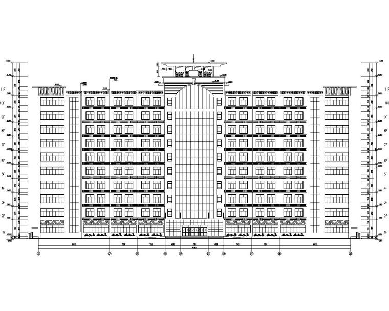 某10层办公楼框架构施工图（CAD含建筑）-建筑立面图