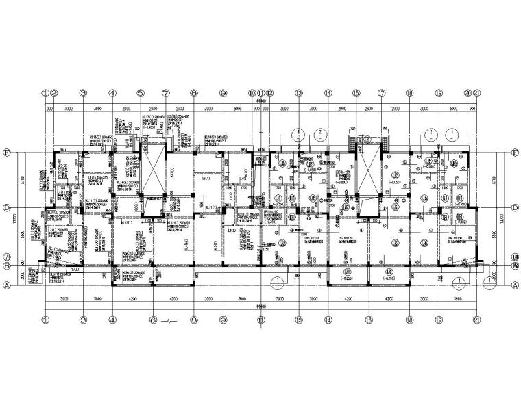 小高层住宅异形柱框剪结构施工图（CAD）-结构平面图