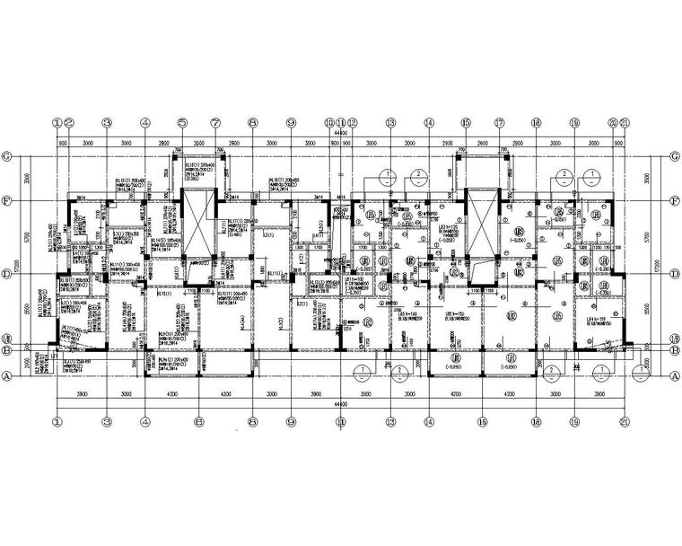 小高层住宅异形柱框剪结构施工图（CAD）-结构平面图2