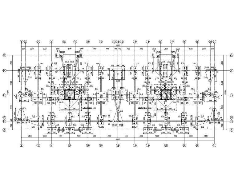 小高层住宅异形柱框剪结构施工图（CAD）-基础布置图