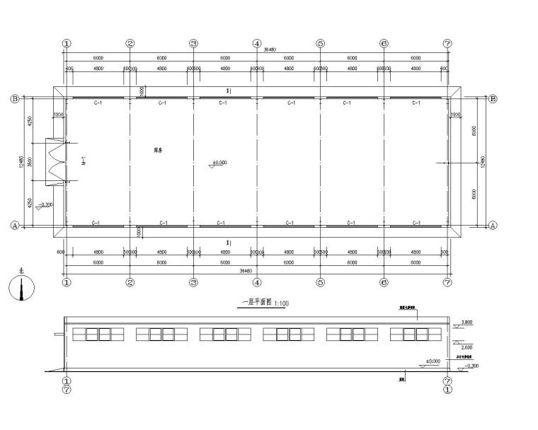 CAD古风小型建筑资料下载-某小型单跨钢结构仓库施工图（CAD含建筑）