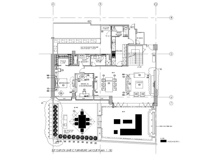 [香港]嘉御山山顶现代别墅装饰设计施工图-家具平面布置图