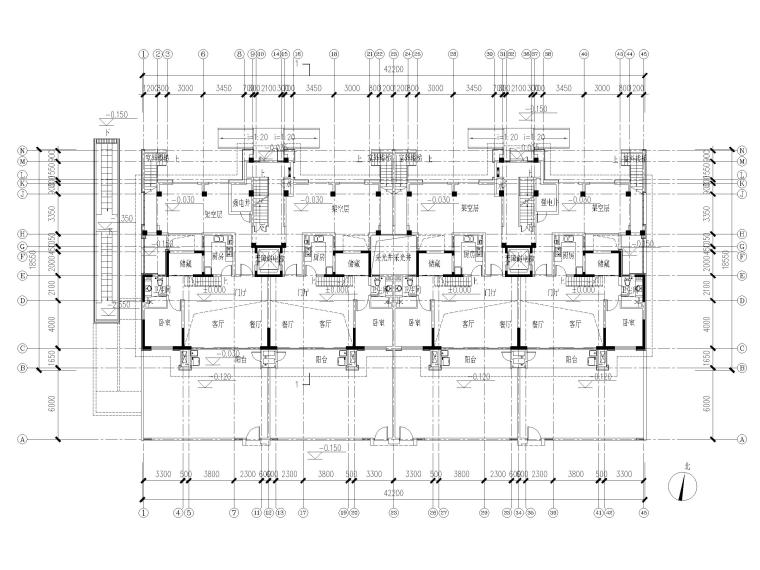 160平方三层别墅资料下载-三面宽160㎡叠拼别墅户型图CAD（知名地产）