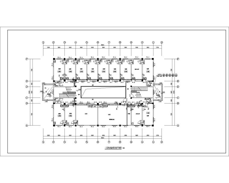 河南某生活区综合楼空调设计（内含负荷表）-二层风机盘管平面图