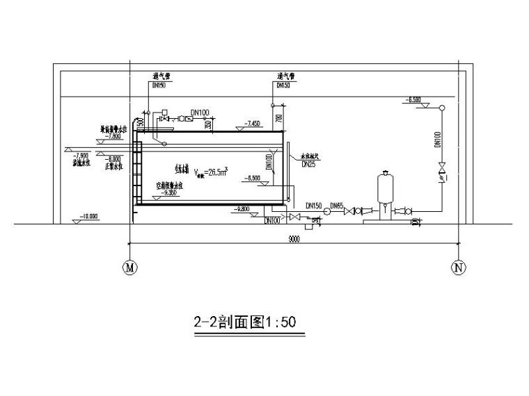 给水泵房_中水泵房详图CAD版本-2-2剖面图2