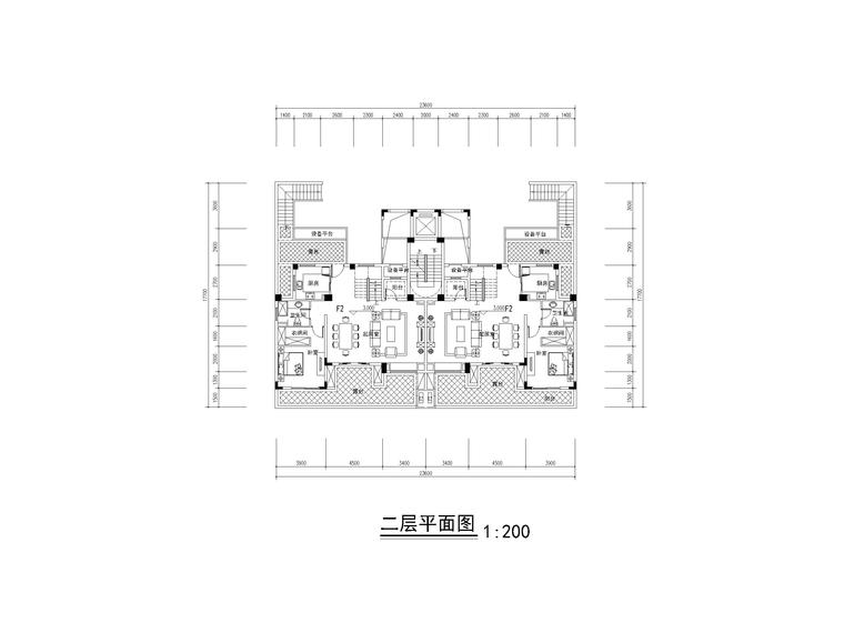 三面宽150㎡叠拼别墅方案图（CAD）-二层平面图