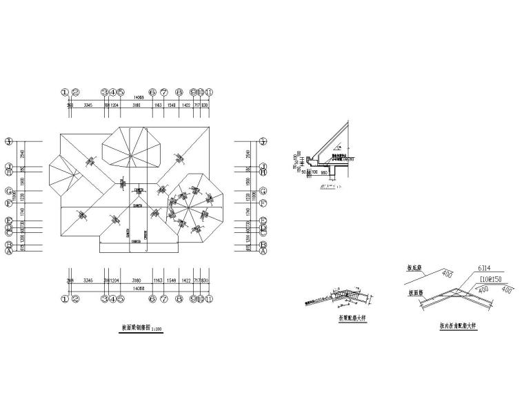 四层欧式别墅框架结构施工图（CAD）-屋顶结构平面图