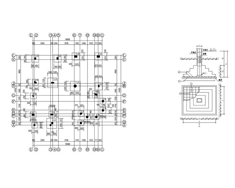 四层欧式别墅框架结构施工图（CAD）-基础布置图