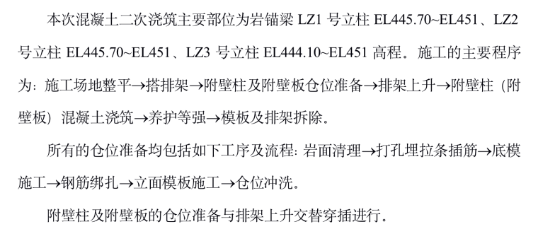 水电站厂房项目岩锚梁二次开挖及浇筑方案-主要施工程序