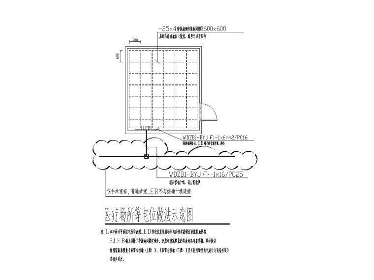 8套医疗建筑电气施工图汇总-[福建]省立医院门诊楼电气施工图（强弱电）-13医疗场所等电位做法示意图