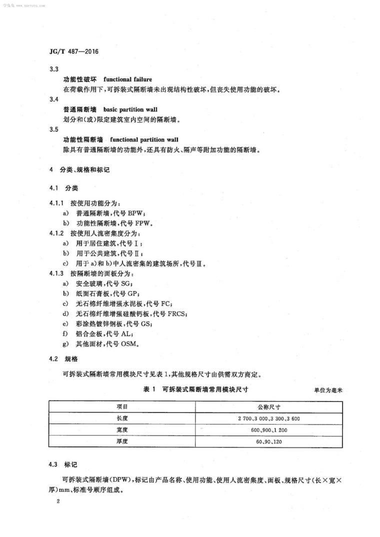 JGT 487-2016 可拆装式隔断墙技术要求-第4页