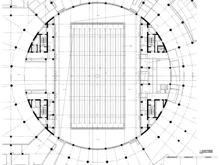 [江苏]工业园区体育中心游泳馆建筑施工图-二夹层平面图