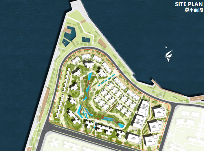 海口滨海豪宅方案设计文本（高层+商墅）-方案一总平面图